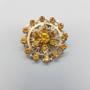 Amber Rhinestones Filigree Brooch